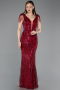 Burgundy Long Beaded Plus Size Evening Dress ABU5336