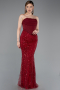 Burgundy Long Beaded Evening Dress ABU5922