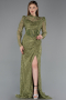 Olive Drab Long Dantelle Evening Dress ABU5771