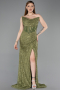 Olive Drab Long Dantelle Evening Dress ABU5771