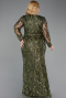 Olive Drab Long Scaly Formal Plus Size Dress ABU5937