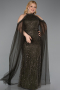 Long Olive Drab Beaded Plus Size Evening Dress ABU6118
