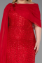 Red Long Beaded Plus Size Evening Dress ABU5819