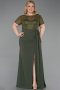 Long Olive Drab Dantelle Plus Size Evening Dress ABU6102