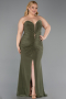 Long Olive Drab Plus Size Evening Gown ABU6097
