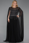 Long Black Chiffon Plus Size Evening Gown ABU6095