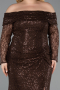 Long Brown Scaly Formal Plus Size Dress ABU6137