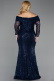 Long Navy Blue Scaly Formal Plus Size Dress ABU6137