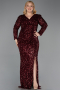 Long Burgundy Scaly Plus Size Evening Dress ABU6074