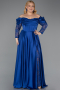 Sax Blue Long Satin Formal Plus Size Dress ABU5261