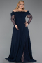 Long Navy Blue Plus Size Evening Dress ABU6135