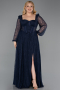 Long Navy Blue Dantelle Formal Plus Size Dress ABU6131