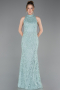Mint Halter Neck Long Beaded Mermaid Evening Gown ABU4791