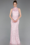 Powder Color Halter Neck Long Beaded Mermaid Evening Gown ABU4791