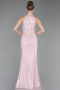 Powder Color Halter Neck Long Beaded Mermaid Evening Gown ABU4791