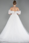 White Floral Boat Neck Glitter Long Wedding Dress ABG100