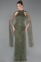 Long Olive Drab Beaded Evening Dress ABU6154