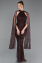 Long Brown Beaded Evening Dress ABU6154