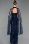 Long Navy Blue Beaded Evening Dress ABU6154