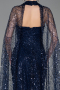 Long Navy Blue Beaded Evening Dress ABU6154
