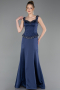 Long Navy Blue Satin Mermaid Prom Dress ABU6155