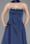 Long Navy Blue Satin Evening Dress ABU6156