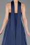 Long Navy Blue Satin Evening Dress ABU6156