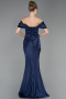Long Navy Blue Satin Mermaid Prom Dress ABU6090