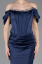 Long Navy Blue Satin Mermaid Prom Dress ABU6090