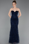 Long Navy Blue Laced Evening Dress ABU6159