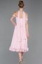 Midi Powder Color Chiffon Cocktail Dress ABK2619