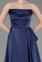 Long Navy Blue Satin Prom Gown ABU6130