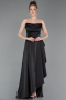 Long Black Satin Prom Gown ABU6130