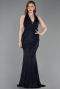 Long Navy Blue Beaded Mermaid Prom Dress ABU6165