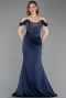 Long Navy Blue Satin Mermaid Prom Dress ABU6166