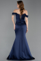 Long Navy Blue Satin Mermaid Prom Dress ABU6166