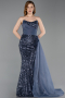 Long Anthracite Scaly Evening Dress ABU6173