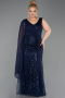 Long Navy Blue Beaded Plus Size Evening Gown ABU6133
