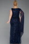 Long Navy Blue Beaded Plus Size Evening Gown ABU6133