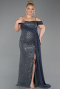 Long Anthracite Scaly Plus Size Evening Gown ABU6134