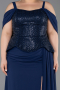 Long Navy Blue Chiffon Plus Size Evening Dress ABU6184