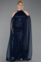 Long Navy Blue Beaded Plus Size Evening Dress ABU6118