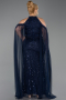 Long Navy Blue Beaded Plus Size Evening Dress ABU6118