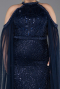 Long Navy Blue Beaded Plus Size Evening Dress ABU6118
