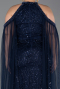 Long Navy Blue Beaded Plus Size Evening Dress ABU6118