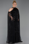 Long Black Beaded Plus Size Evening Dress ABU6118