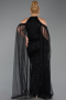 Long Black Beaded Plus Size Evening Dress ABU6118