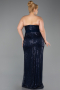 Long Navy Blue Beaded Plus Size Evening Dress ABU5989