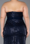 Long Navy Blue Beaded Plus Size Evening Dress ABU5989