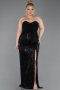 Long Black Beaded Plus Size Evening Dress ABU5989